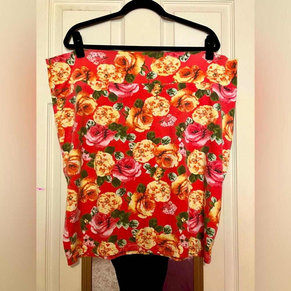Plus Size Coral Pink Rose Print Stretch Mini Skirt 3X 4X